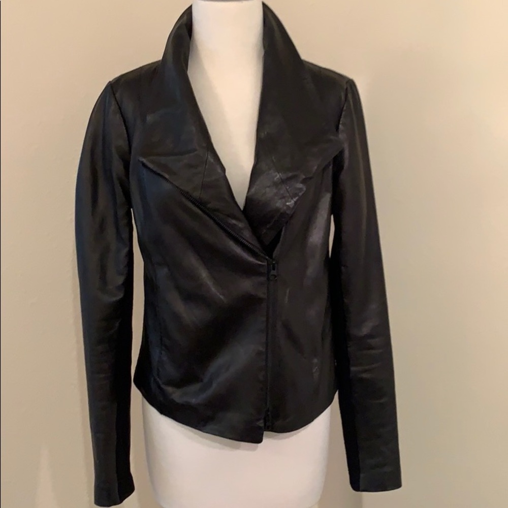 Vince genuine leather black scuba jacket